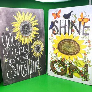Set of 2 Sunflower Tin Sign Sunshine Floral Rustic Farmhouse Cottagecore Country